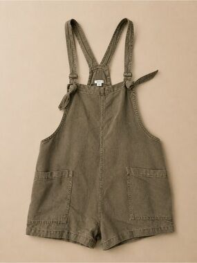 Aerie Denim Short Overalls Romper Brown Olive Size S/M